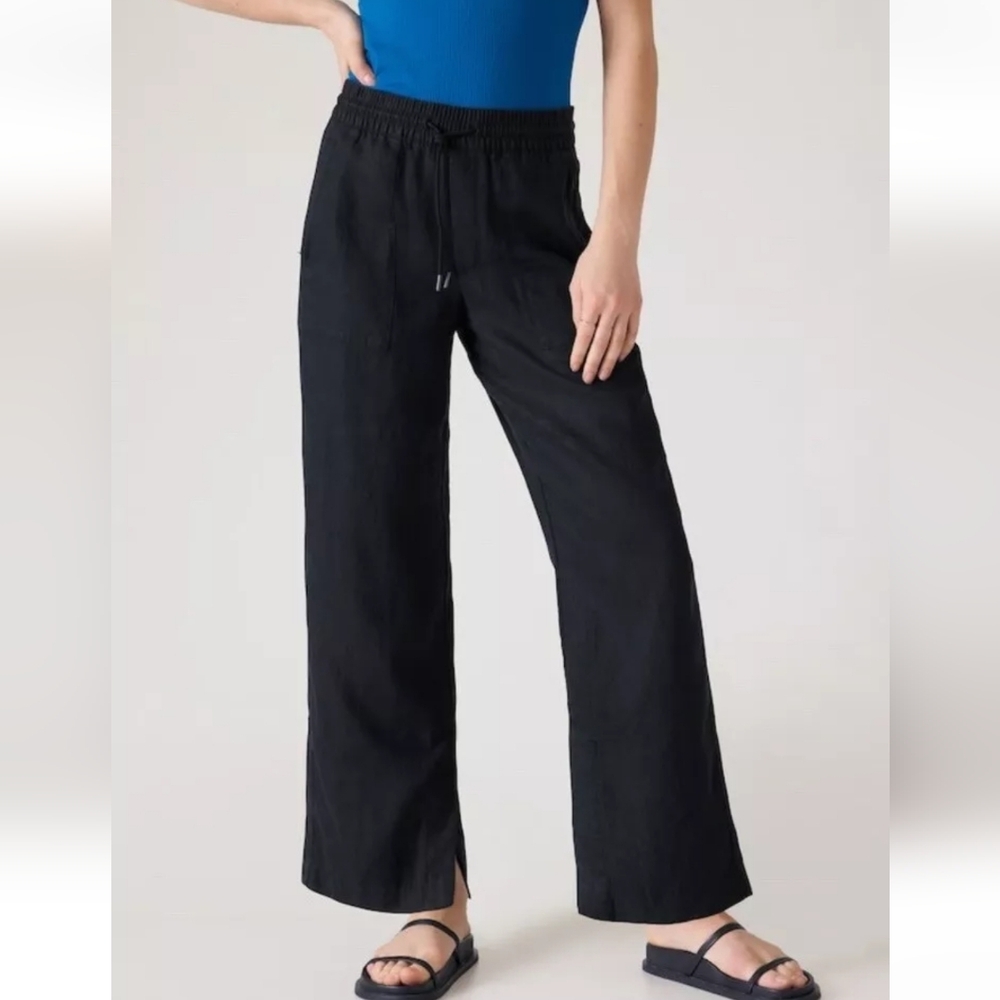 Athleta - Retreat Wide Leg Linen Pant - Black - Size M Petite